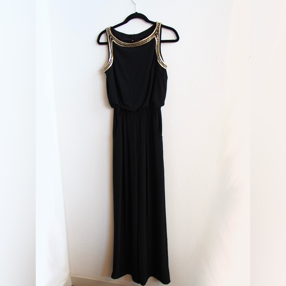 Vince Camuto Sleeveless Pant Jumpsuit with Gold Beading
